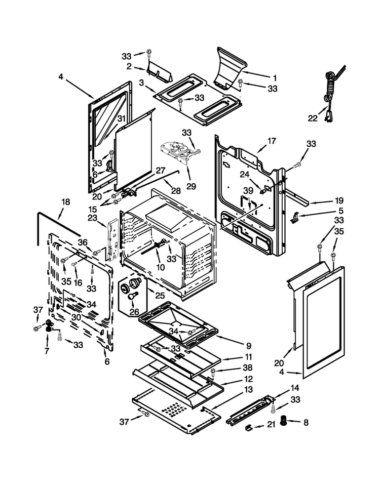 Chassis Parts Diagram and Parts List for MGR7662WB2  Maytag Range