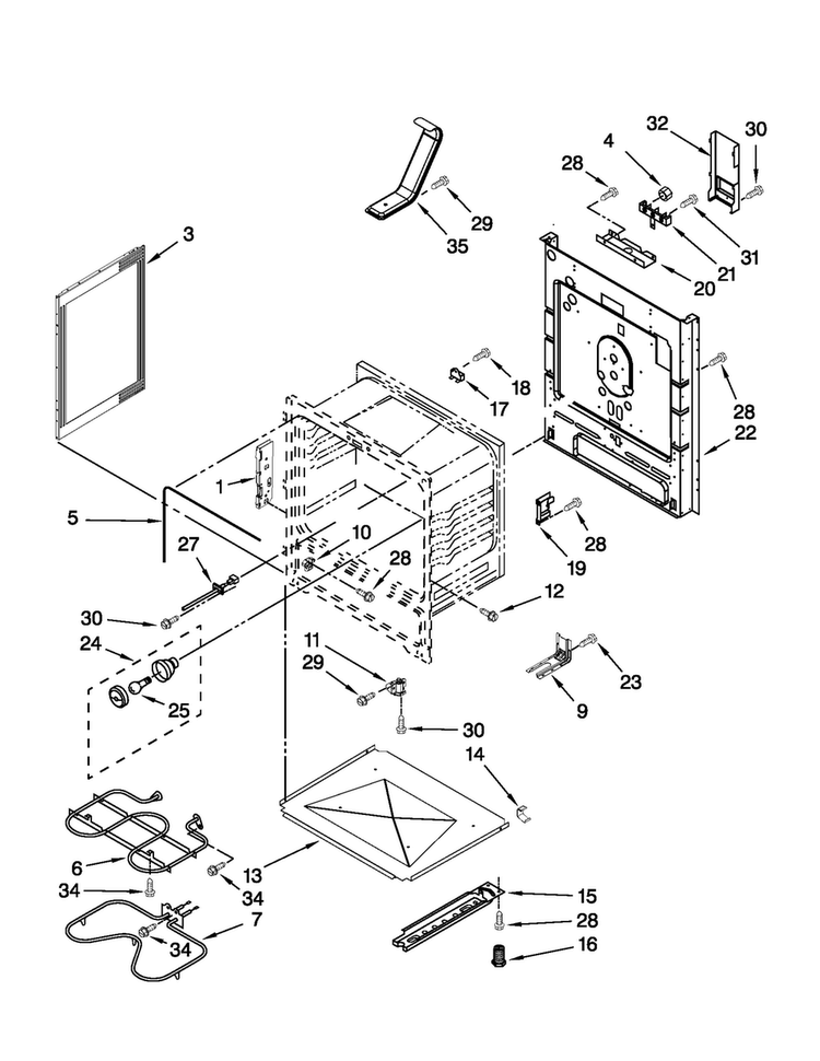 Chassis Parts Diagram and Parts List for AER5823XCW1  Amana Range
