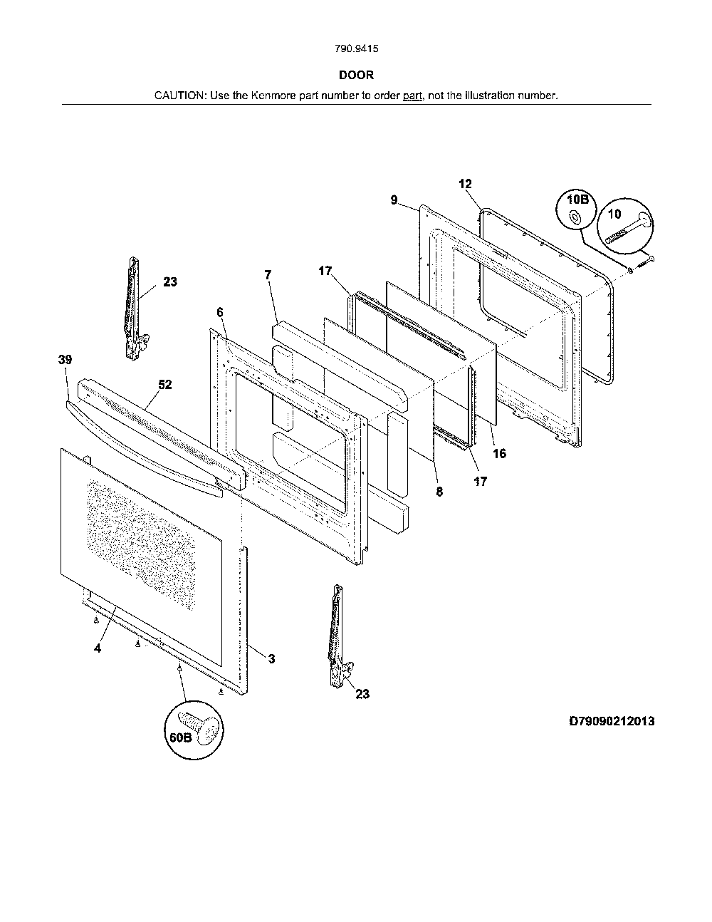 Door Diagram and Parts List for 79094152312  Kenmore Range