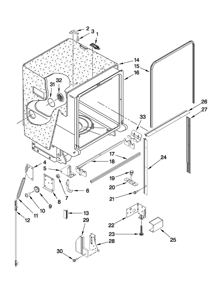 Tub And Frame Parts Diagram and Parts List for JDB2150AWP0  Jenn-Air Dishwasher