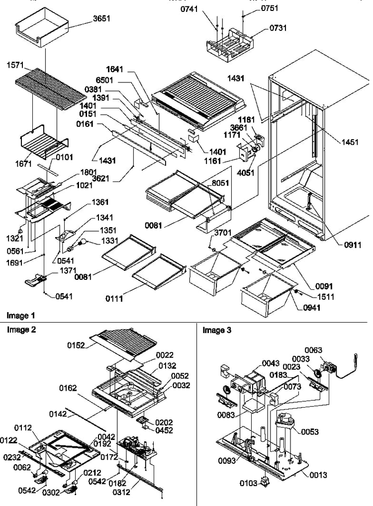 Interior Cabinet And Drain Block Assembly Diagram and Parts List for TR21VL-P1309401WL  Amana Refrigerator