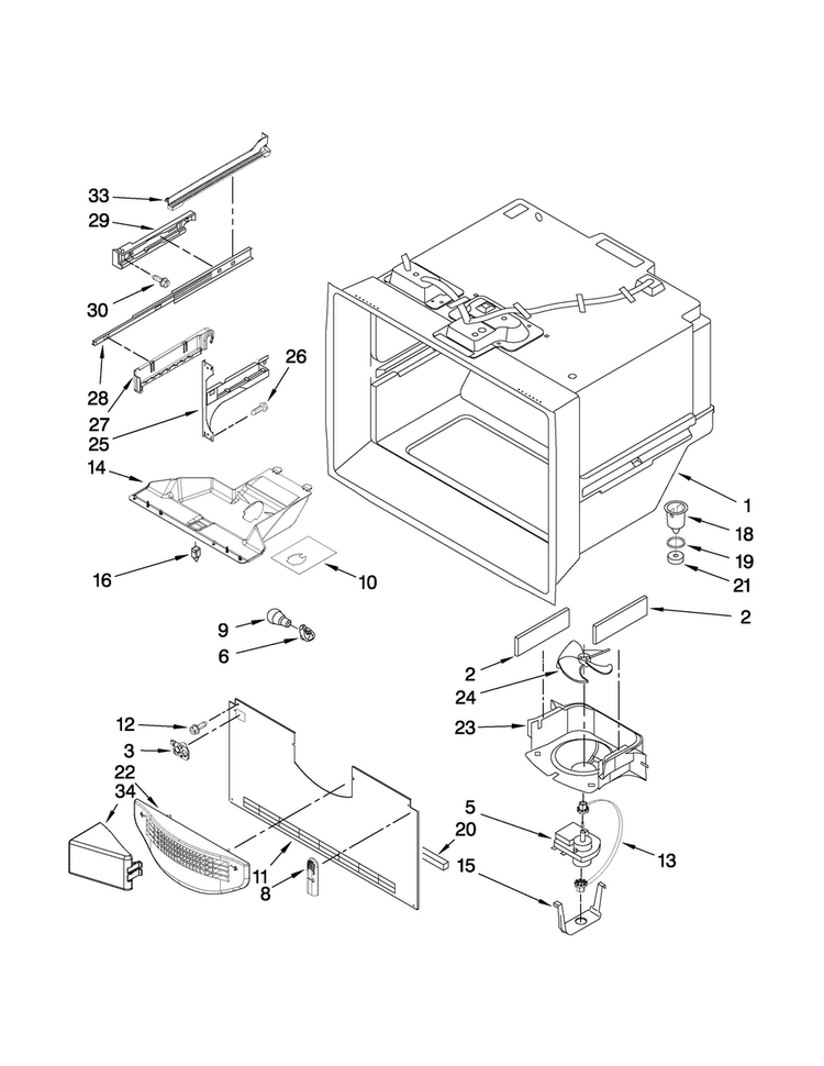 Freezer Liner Parts Diagram and Parts List for MFF2258VEM3  Maytag Refrigerator