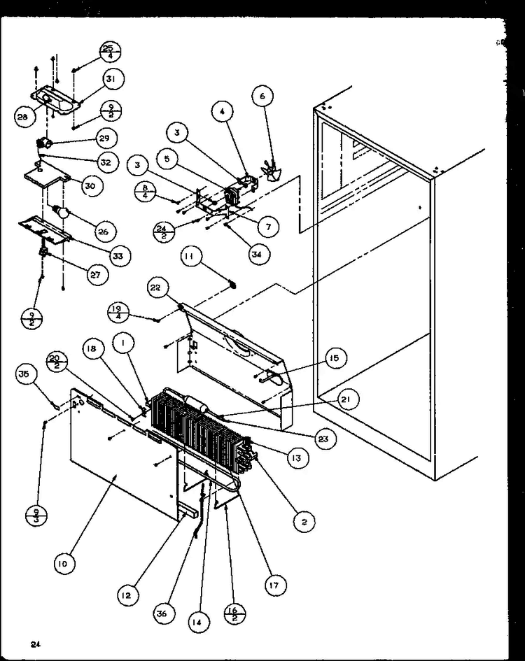 Evaporator Area Diagram and Parts List for TZ21Q2E-P1111713WE  Amana Refrigerator