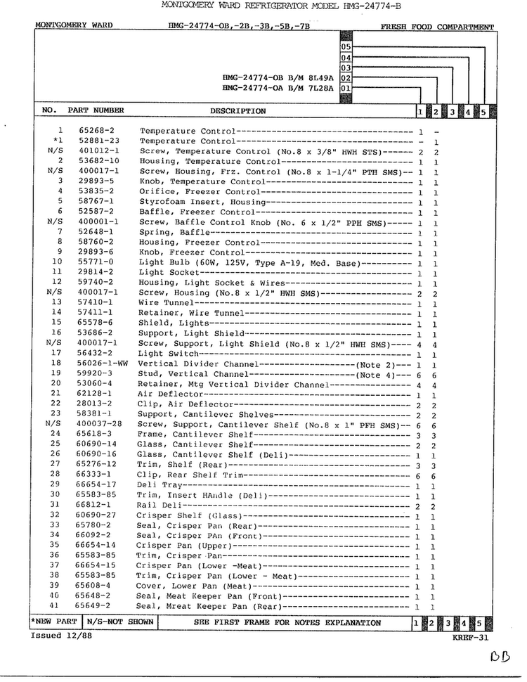 Fresh  Food Compartment Page 2 Diagram and Parts List for 2477AB  Admiral Refrigerator