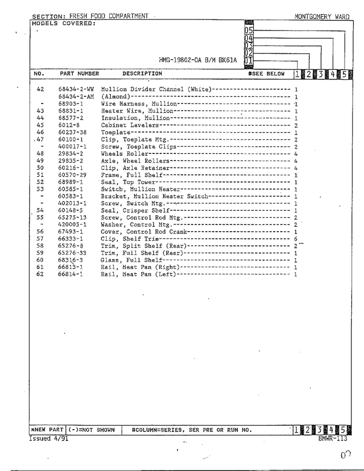 Fresh Food Compartment Page 3 Diagram and Parts List for 19802-0A  Admiral Refrigerator