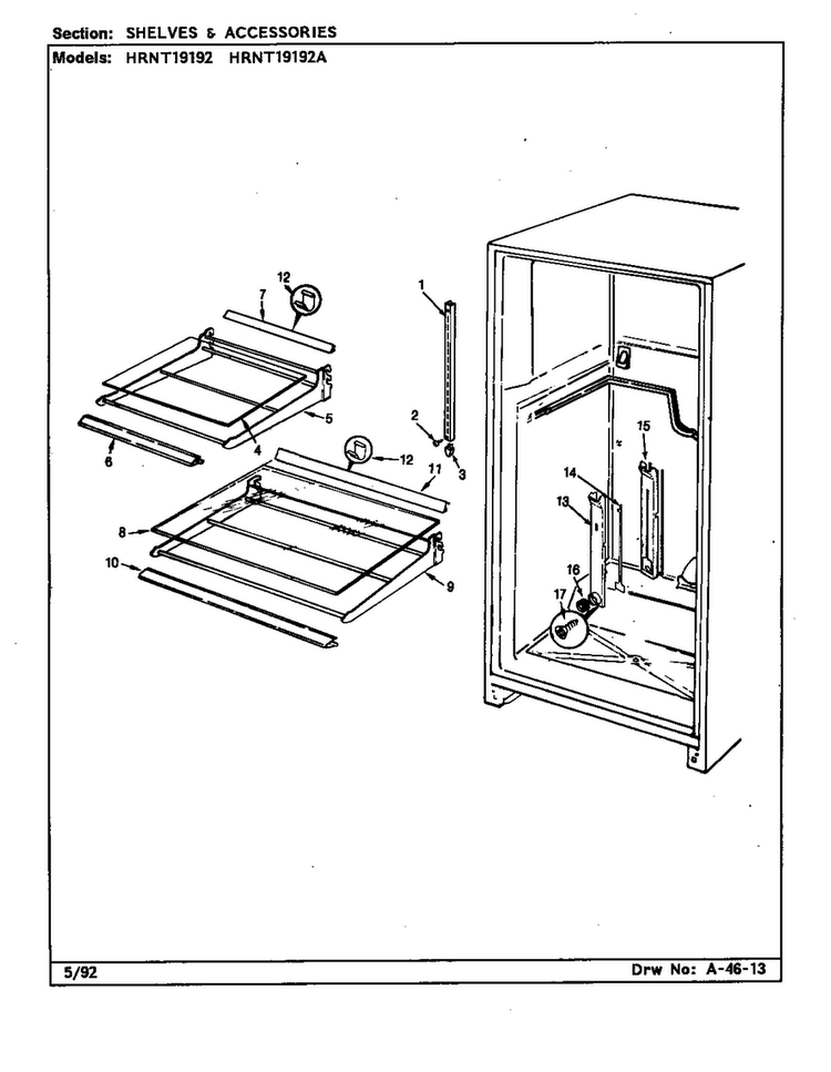 Shelves & Accessories Diagram and Parts List for HRNT19192 CF52A Maytag Refrigerator