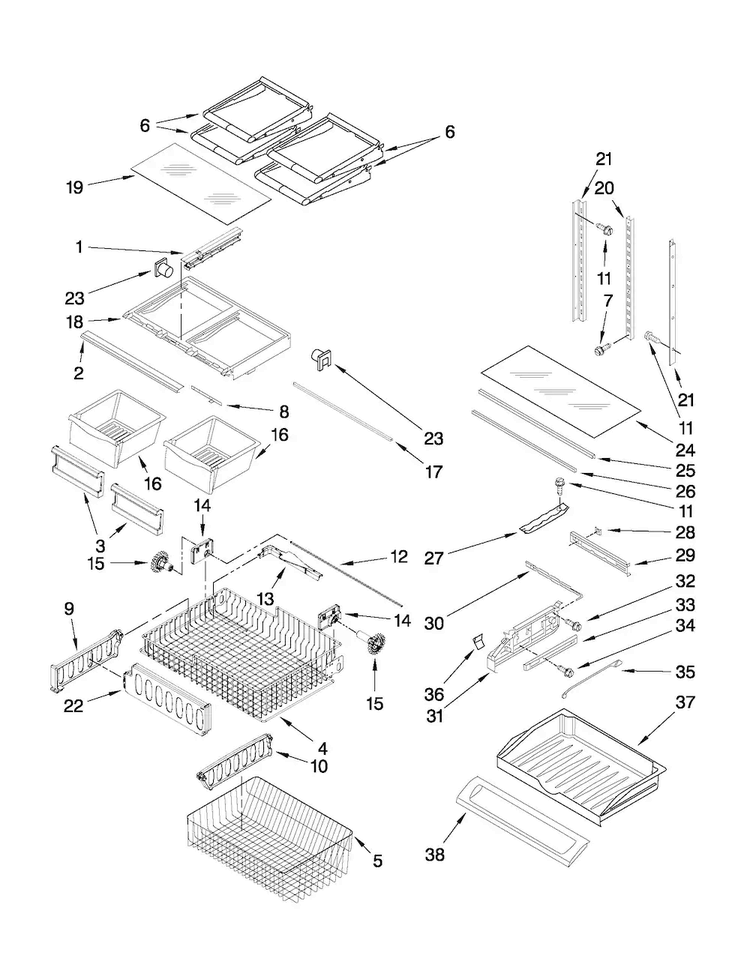 Shelf Parts Diagram and Parts List for AFD2535DEW8  Amana Refrigerator