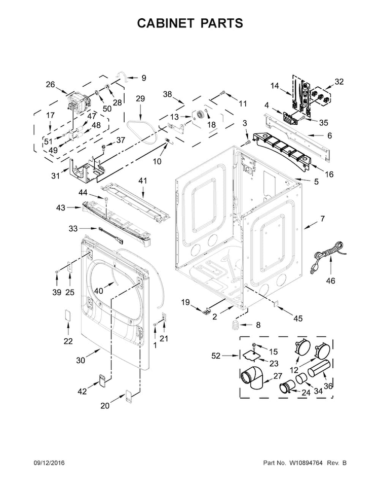 Cabinet Parts Diagram and Parts List for MGDB955FW0  Maytag Dryer