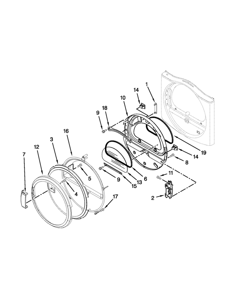 Door Parts Diagram and Parts List for MDG25PRAWW2  Maytag Dryer