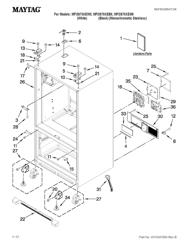 Cabinet Parts Diagram and Parts List for MFI2670XEB0  Maytag Refrigerator