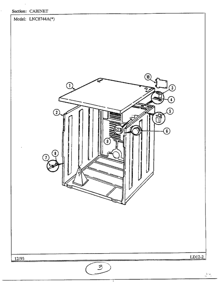 Cabinet Diagram and Parts List for 8744A  Norge Dryer