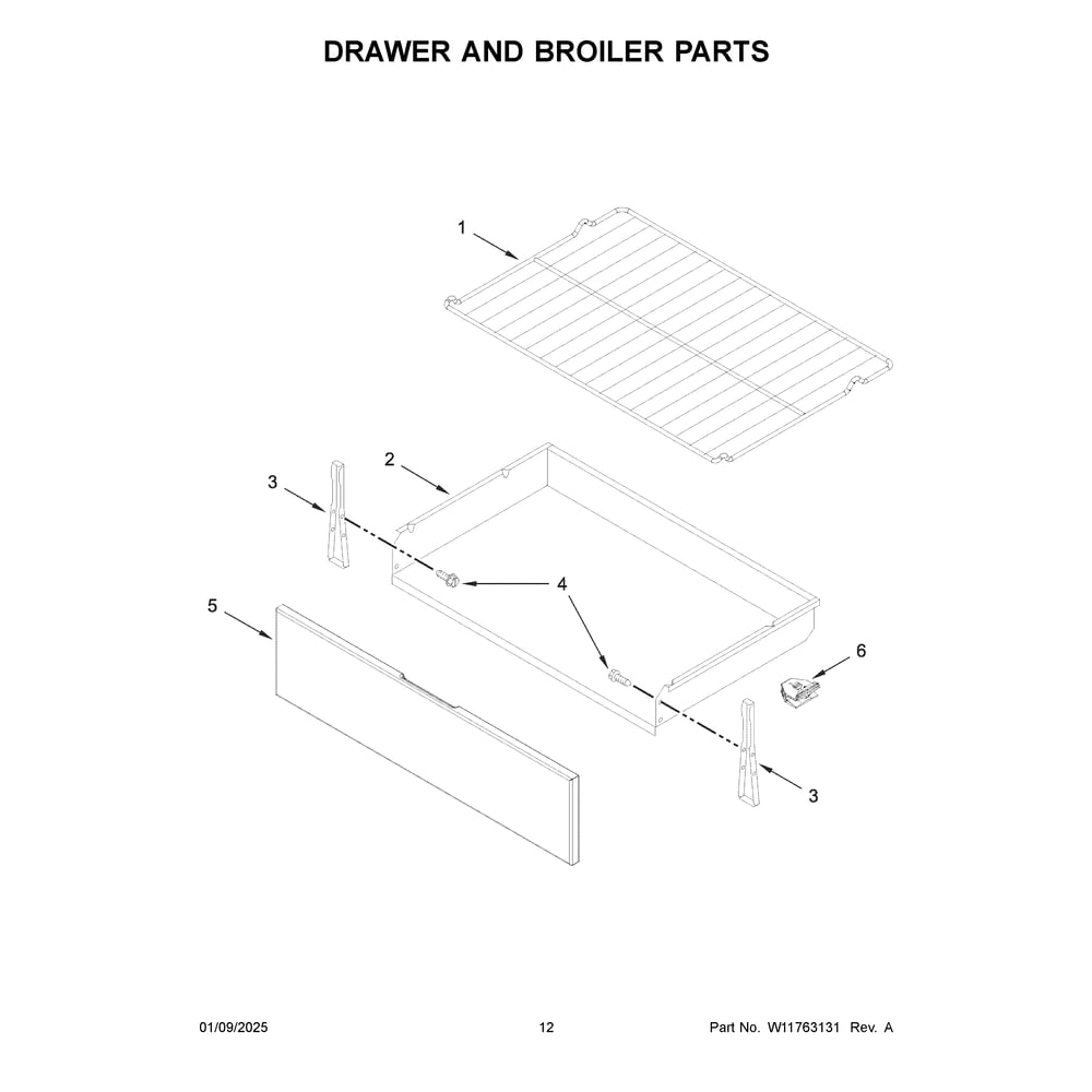 Drawer And Broiler Parts Diagram and Parts List for CRGW3487RS0  Crosley Range