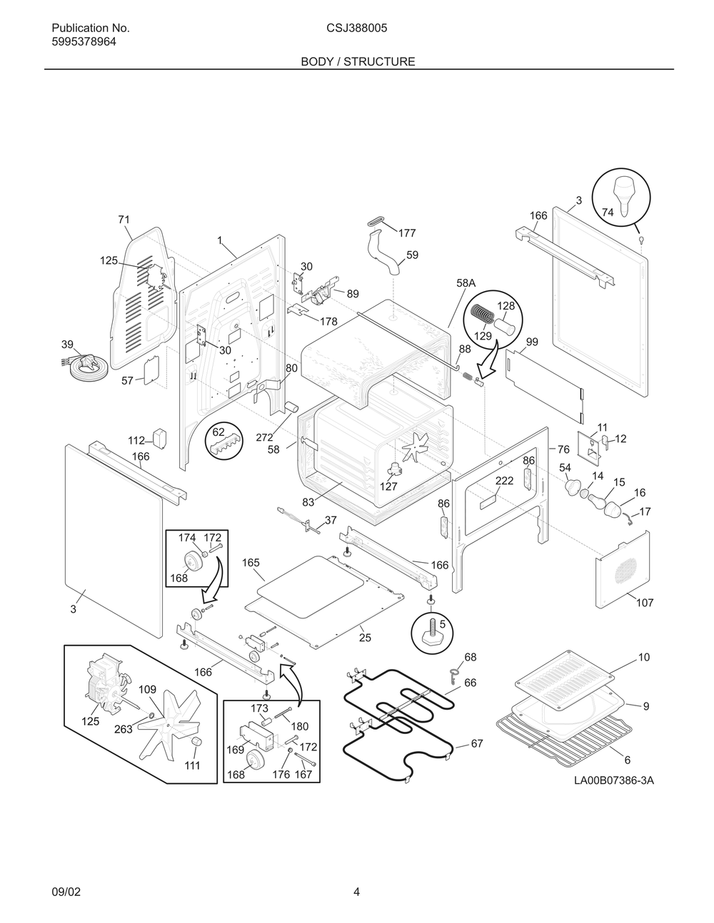 Body / Structure Diagram and Parts List for CSJ388005  Maytag Range