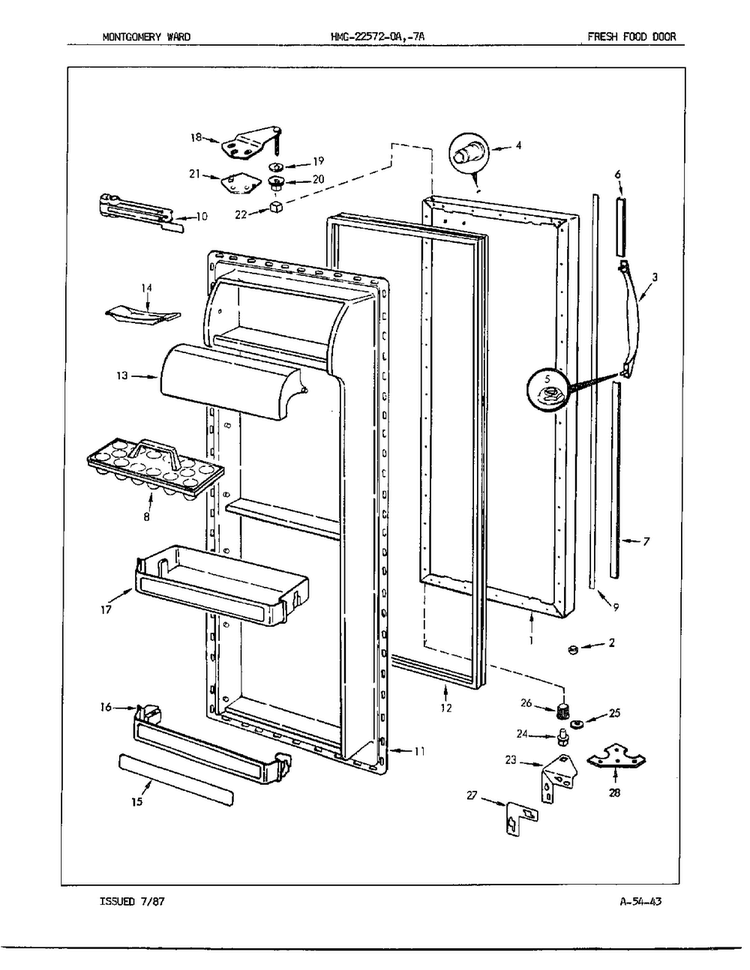 Fresh Food Door/misc Diagram and Parts List for 22572A  Admiral Refrigerator