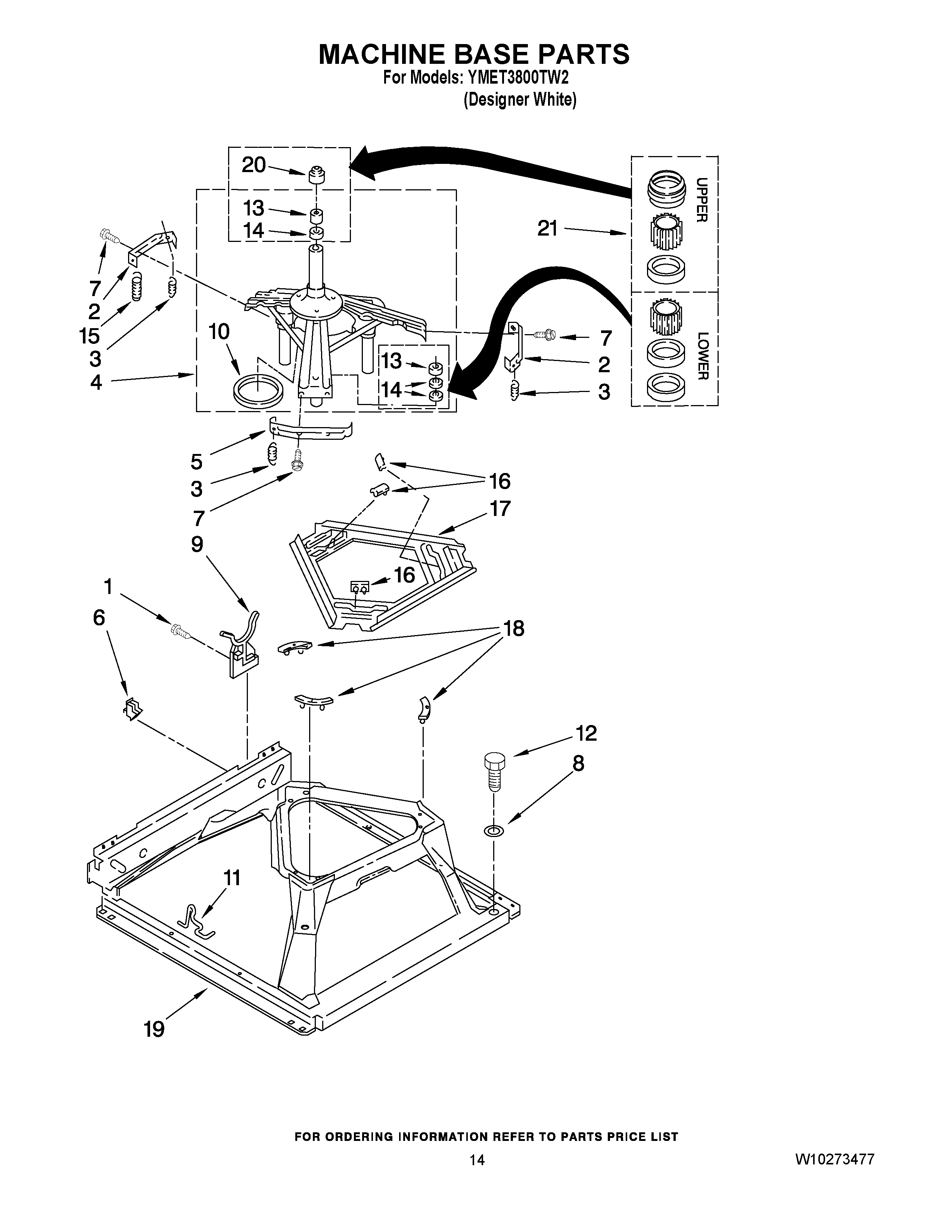 09 - MACHINE BASE PARTS Diagram and Parts List for YMET3800TW2  Maytag Washer Dryer Combo
