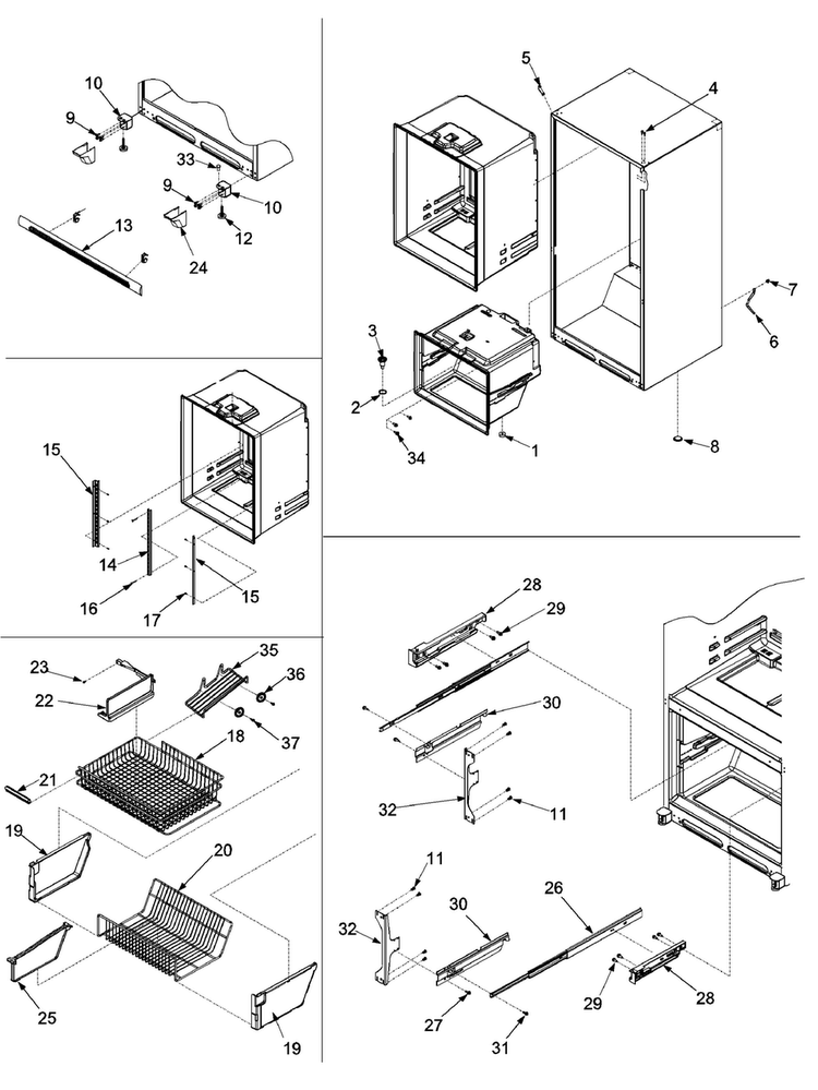 Interior Cabinet & Freezer Shelving Diagram and Parts List for XRBS017BB0  Amana Refrigerator