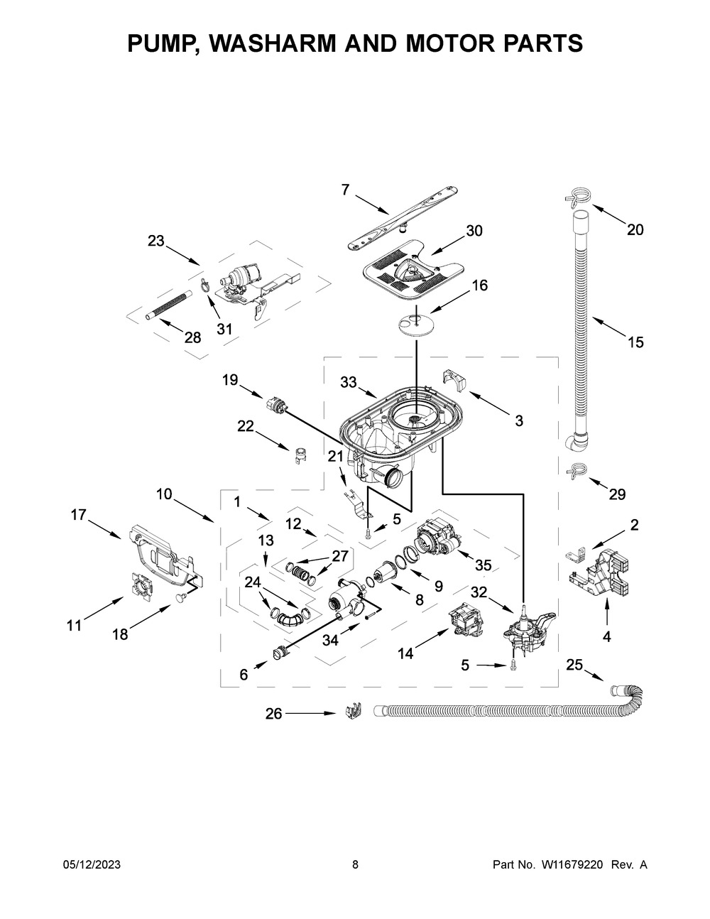 Pump, Washarm And Motor Parts Diagram and Parts List for MDB4949SKB2  Maytag Dishwasher