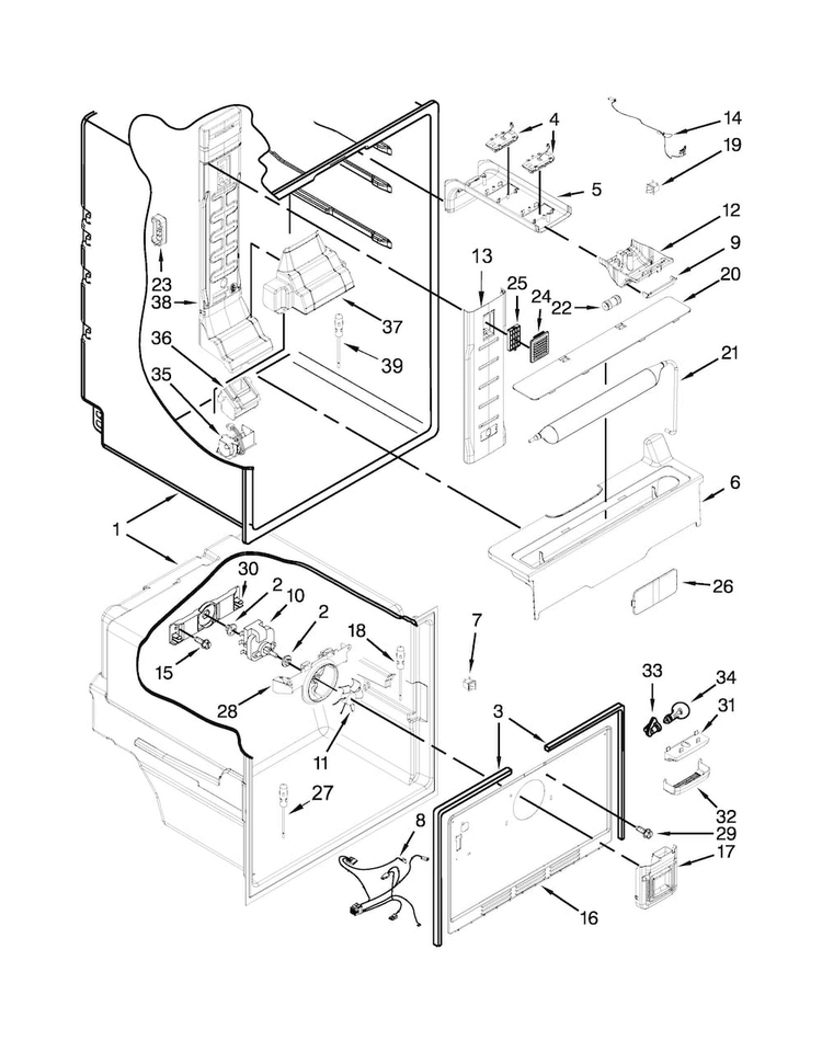 Liner Parts Diagram and Parts List for MFW2055YEM02  Maytag Refrigerator