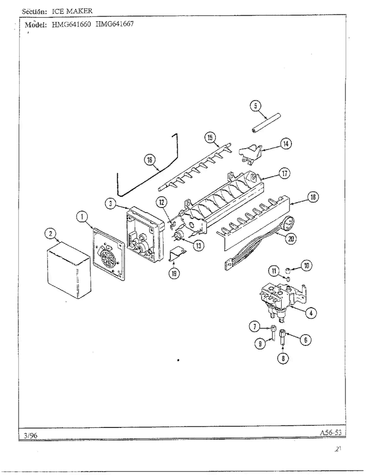 Ice Maker Diagram and Parts List for HMG641667  Admiral Refrigerator