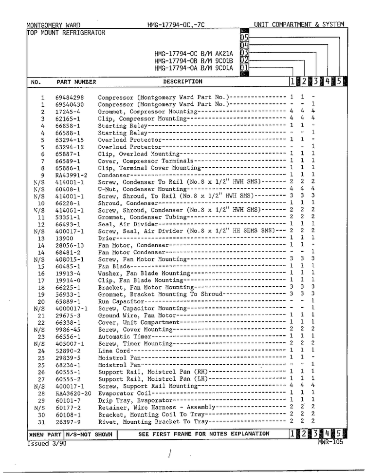 Unit Compartment And System Page 2 Diagram and Parts List for 17794A  Admiral Refrigerator