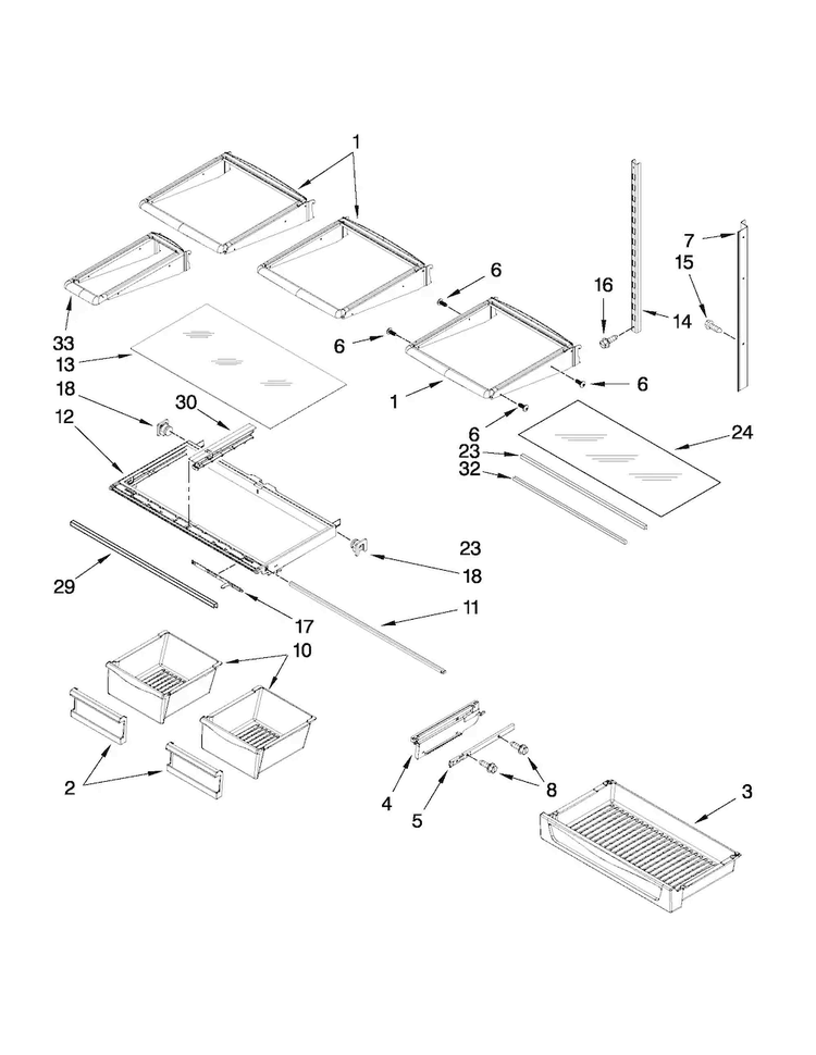 Shelf Parts Diagram and Parts List for MFI2665XEB6  Maytag Refrigerator