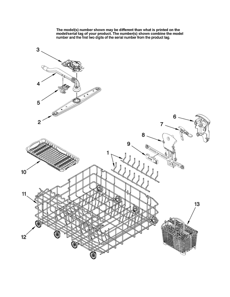 Lower Rack Parts Diagram and Parts List for MDB7851AWQ44  Maytag Dishwasher