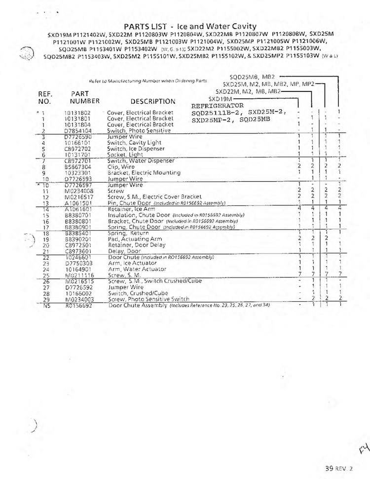 Refrigerator/ice And Water Cavity Page 4 Diagram and Parts List for SXD25MP-2  Amana Refrigerator