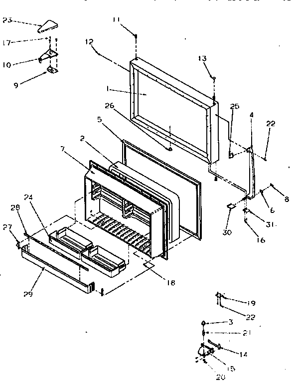 Freezer Door Diagram and Parts List for TR21S4L-P1196103WW  Amana Refrigerator