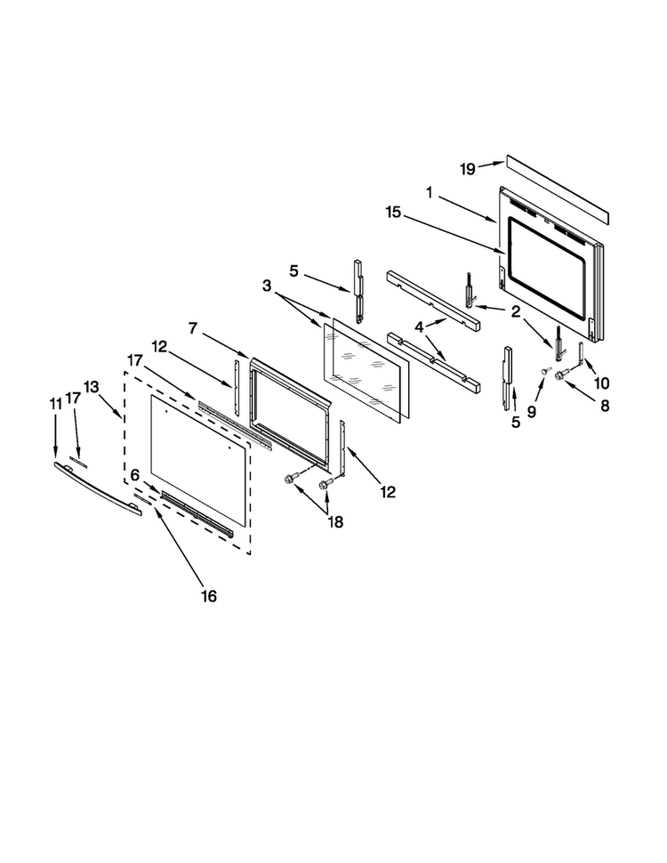 Oven Door Parts Diagram and Parts List for JMW2327WS00  Jenn-Air Microwave