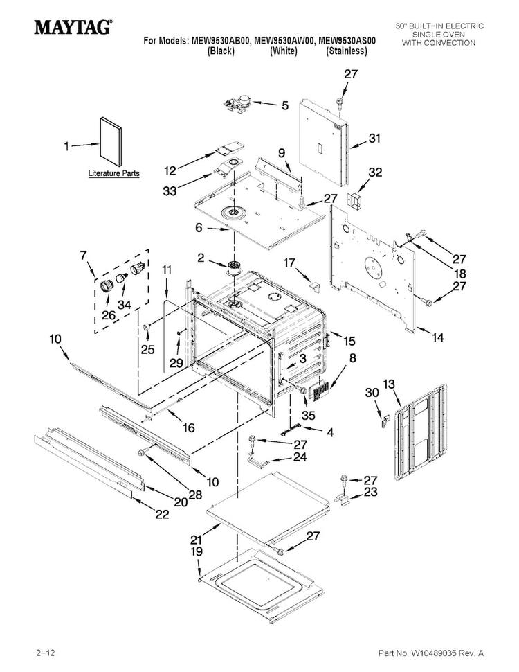 Oven Parts Diagram and Parts List for MEW9530AW00  Maytag Wall Oven