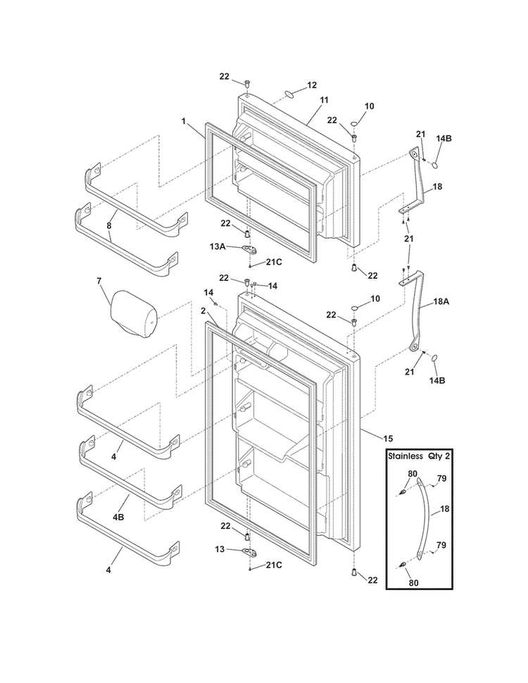 Doors Diagram and Parts List for CRT185LW8  Crosley Refrigerator