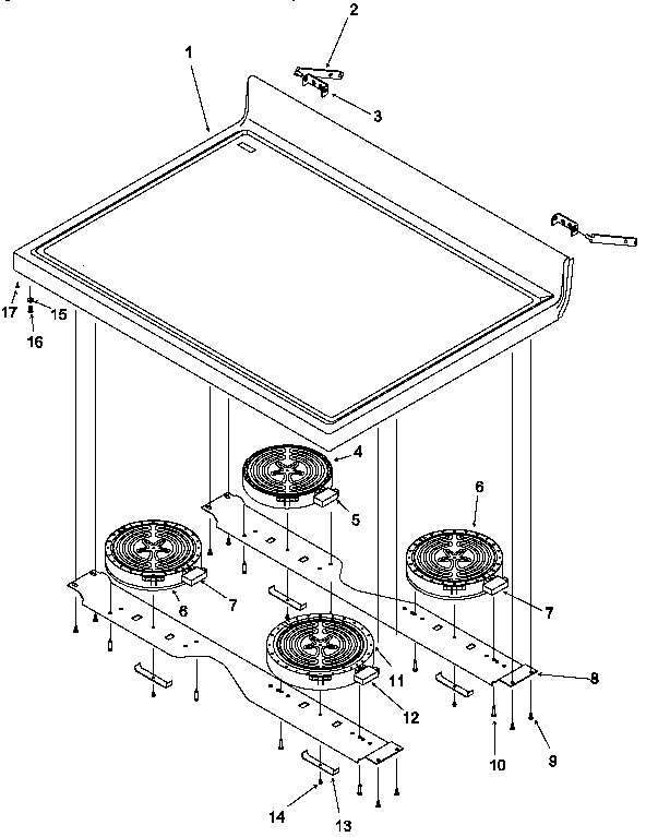 Main Top Diagram and Parts List for ART6110E-P1143424NE  Amana Range