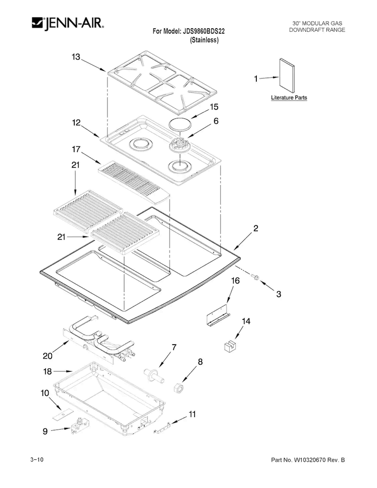 Cooktop Parts Diagram and Parts List for JDS9860BDS22  Jenn-Air Range
