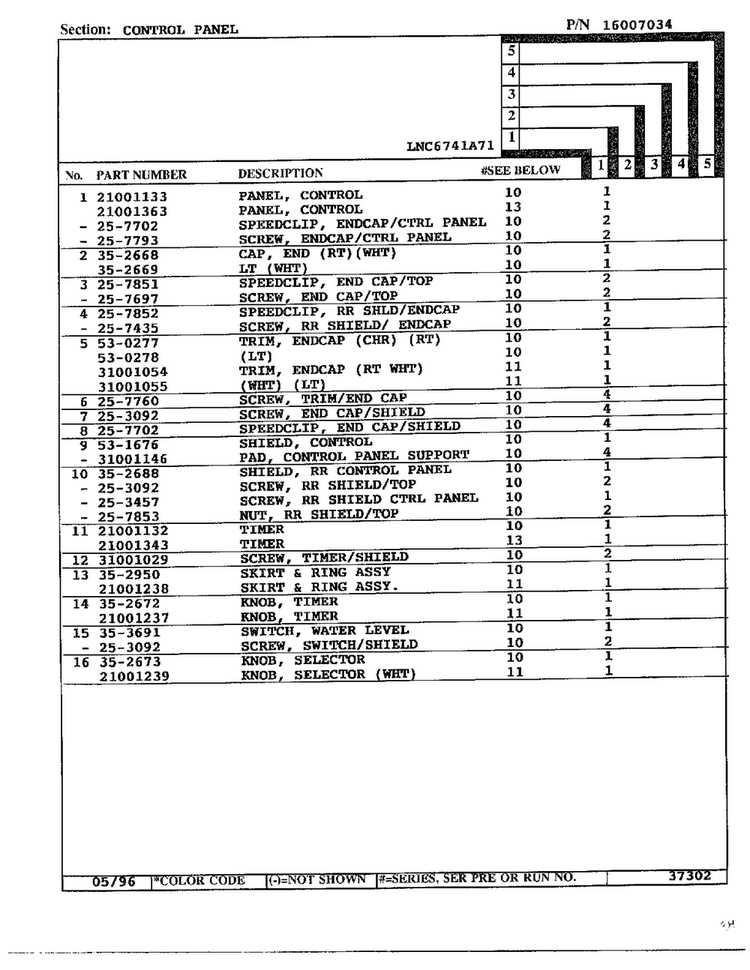Control Panel Page 2 Diagram and Parts List for 6741A71  Norge Washer