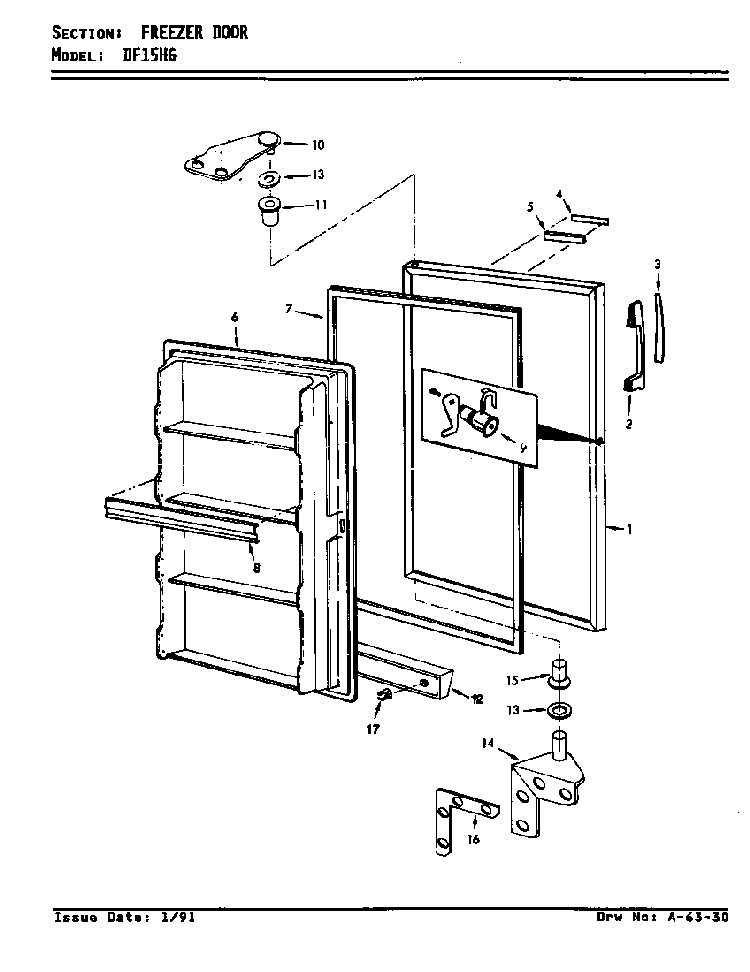 Freezer Door Diagram and Parts List for DF15HG W5ZUC Maytag Refrigerator