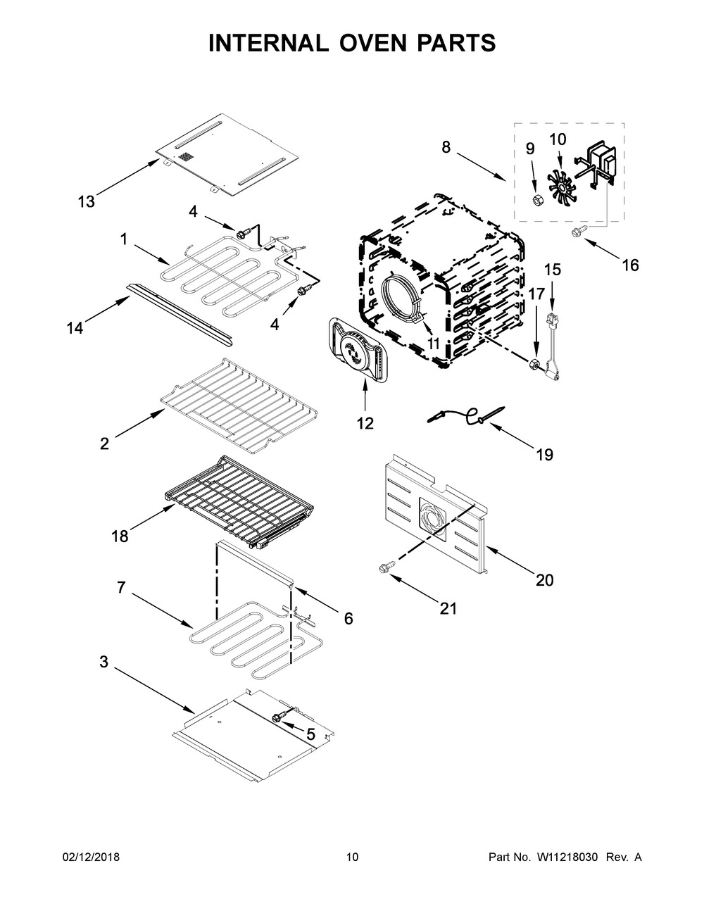 Internal Oven Parts Diagram and Parts List for JJW2830DP02  Maytag Wall Oven
