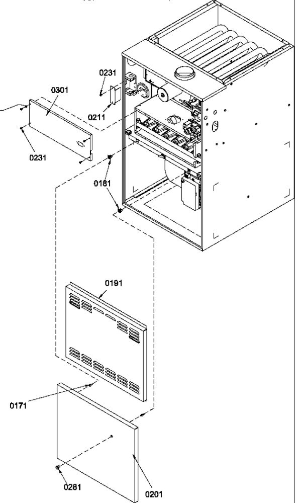Front Panels Diagram and Parts List for GUIV070DX40 P1227403F Amana Furnace