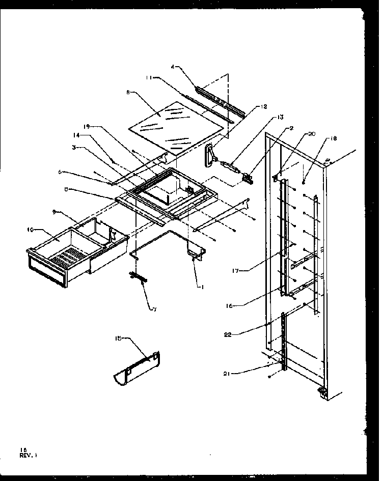 Refrigerator Shelving And Drawers Diagram and Parts List for SZ25NE-P1162702WE  Amana Refrigerator