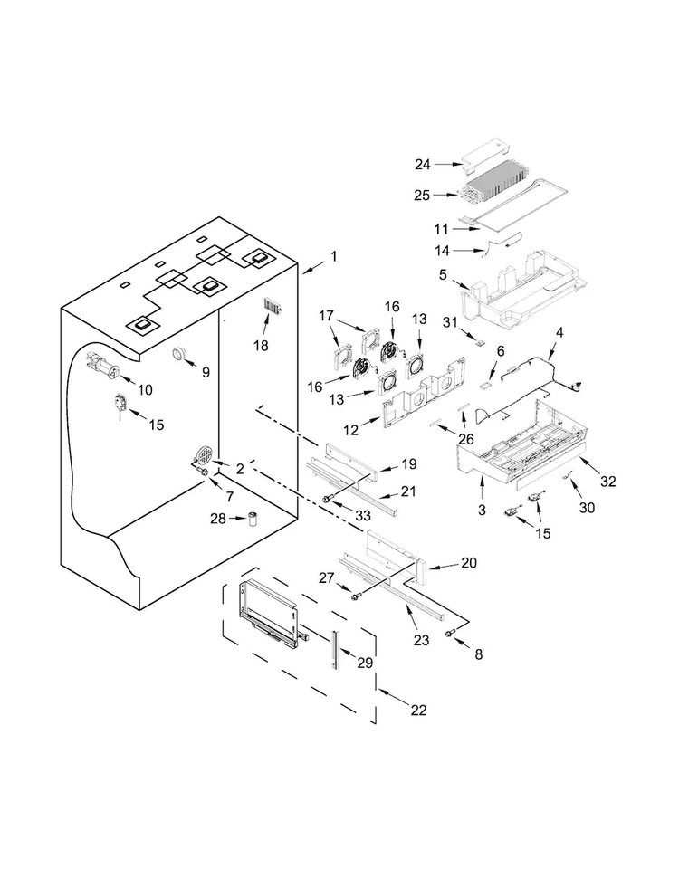 Refrigerator Liner Parts Diagram and Parts List for JB36NXFXLE00  Jenn-Air Refrigerator