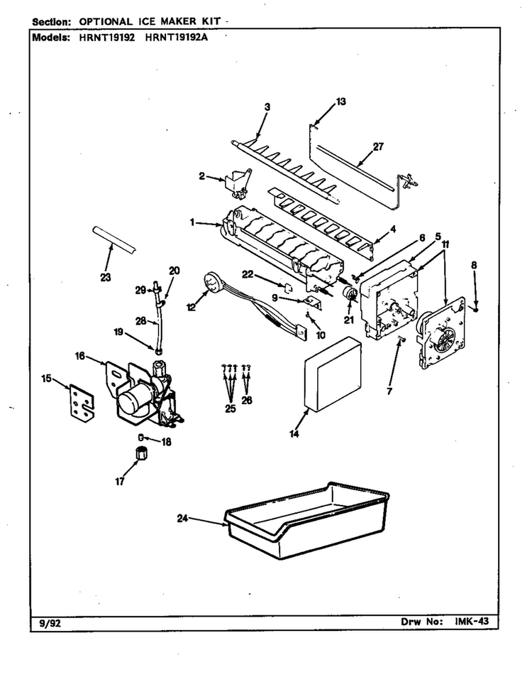 Optional Ice Maker Kit Diagram and Parts List for HRNT19192 CF52A Maytag Refrigerator