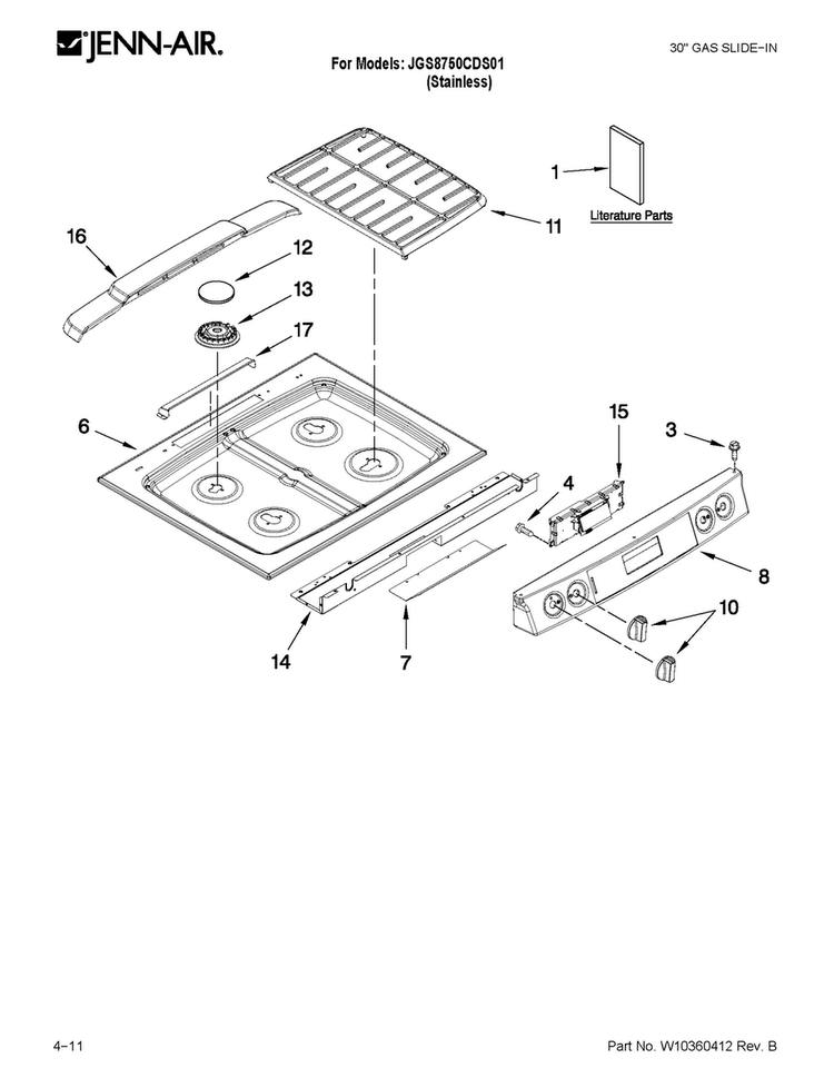 Cooktop Parts Diagram and Parts List for JGS8750CDS01  Jenn-Air Range