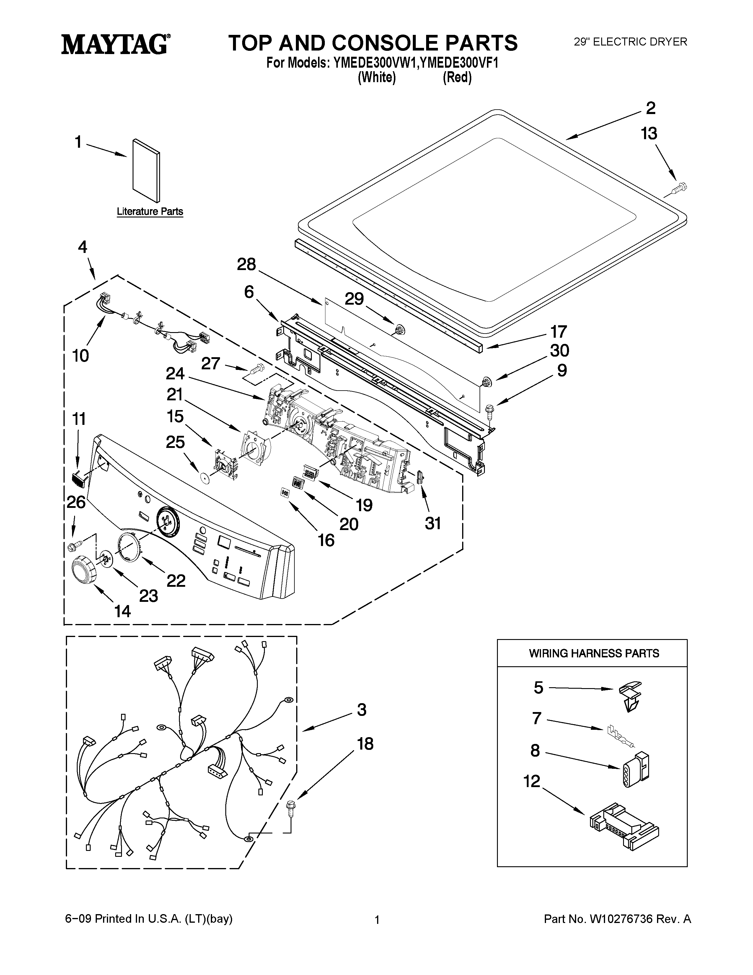 01 - TOP AND CONSOLE PARTS Diagram and Parts List for YMEDE300VF1  Maytag Dryer