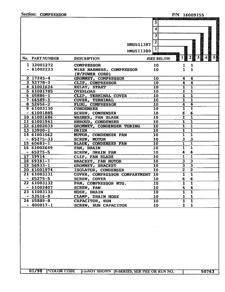 Compressor Page 2 Diagram and Parts List for HMG511387  Admiral Refrigerator