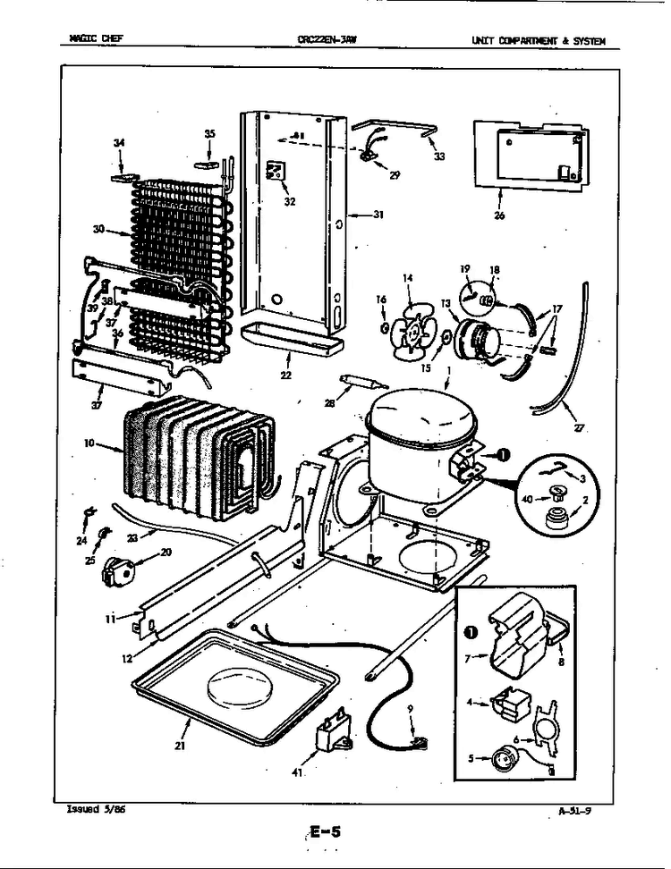 Unit Compartment & System Diagram and Parts List for CRC22EA-3AW-5M79B  Magic Chef Refrigerator
