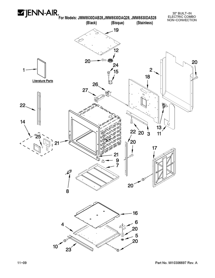 Oven Parts Diagram and Parts List for JMW8530DAQ28  Jenn-Air Microwave Oven Combo