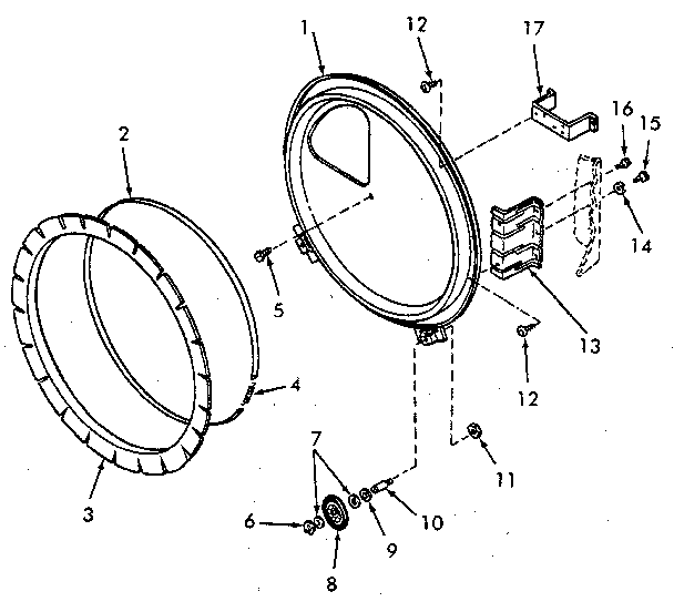Rear Bulkhead, Felt Seal And Cylinder Roller Diagram and Parts List for NE8633W43921  Speed Queen Dryer