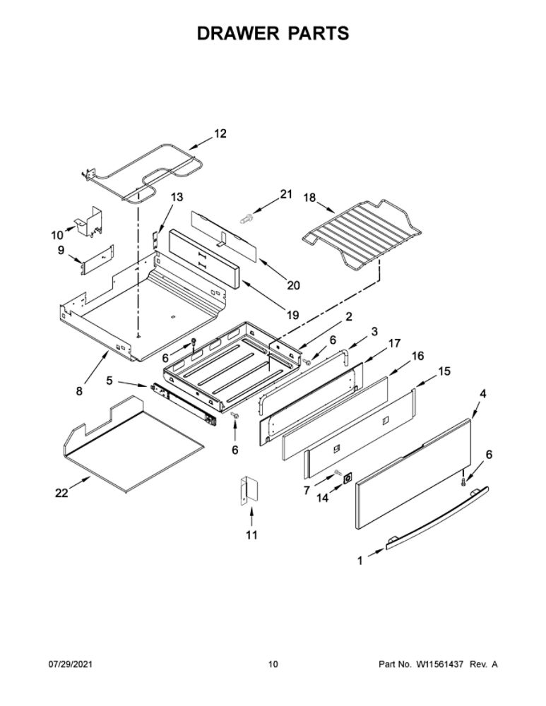 Drawer Parts Diagram and Parts List for JGS1450FS1  Maytag Range