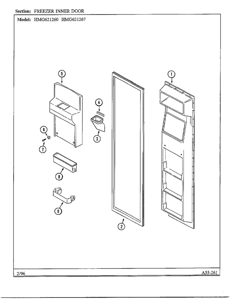 Freezer Inner Door Diagram and Parts List for 621260  Admiral Refrigerator