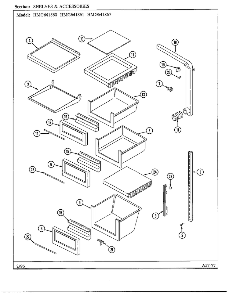 Shelves And Accessories Diagram and Parts List for 641861  Admiral Refrigerator