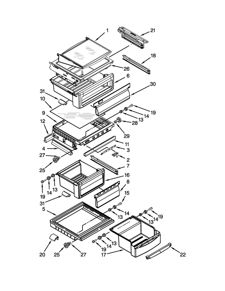 Refrigerator Shelf Parts Diagram and Parts List for JCD2395WES01  Jenn-Air Refrigerator